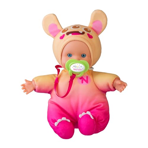 Nenuco Monster Friends Yellow, Mini Baby Monster Puppen von 15 cm, Weicher Körper und Kleid mit einem Pastellgelben Design, Personalisiertes Schnuller, Sammle die Modelle, Famosa (NFNB1200) von Nenuco