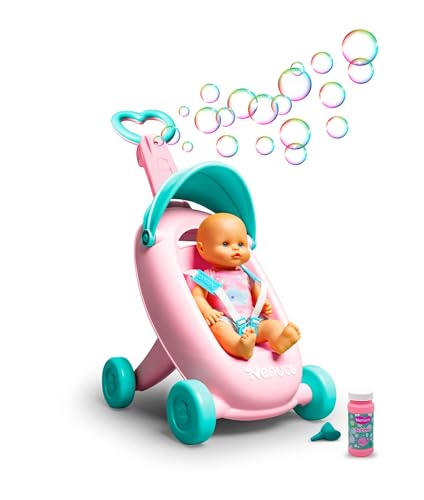 Nenuco - Pompitas Kinderwagen, Verstellbarer Griff, Babypuppe 35 cm Harter Körper, mit Seifenflasche für Blasenbildung, Jungen und Mädchen ab 2 Jahren, berühmt (NFN64000) von Nenuco