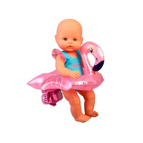 Nenuco - Schwimmzeit! Schwimmende Babypuppe mit einem Flamingo-Schwimmer mit Motor lässt Sich in der Badewanne und Pool drehen, wasserfestes Spielzeug für die Badezeit, berühmt (700017100) von Nenuco