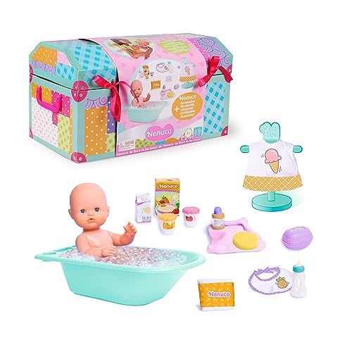 Nenuco - Truhe, Spielzeug komplett mit Baby, Badewanne für Badezeit, und viel Zubehör, Polizei und Puppenpflege, Ab 2 Jahren, Berühmt (NFN70000) von Nenuco
