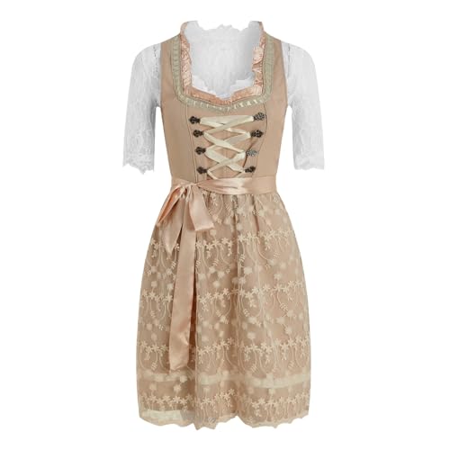 NerYuo Frauen Bier Outfit Festival Halloween Oktoberfest Kostüm Schürze Cosplay Kleid (Khaki, XXL) von NerYuo