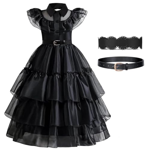 NerYuo Halloween-Kostüm für Mädchen, 12-teilig, Mittwoch Addams, Kleid für Karneval, Party, Halloween, Cosplay,130 cm,140cm NerYuo Halloween-Kostüm für Mädchen, 12-teilig, Mittwoch Addams, Kleid für Karneval, Party, Halloween, Cosplay,130 cm,140cm von NerYuo