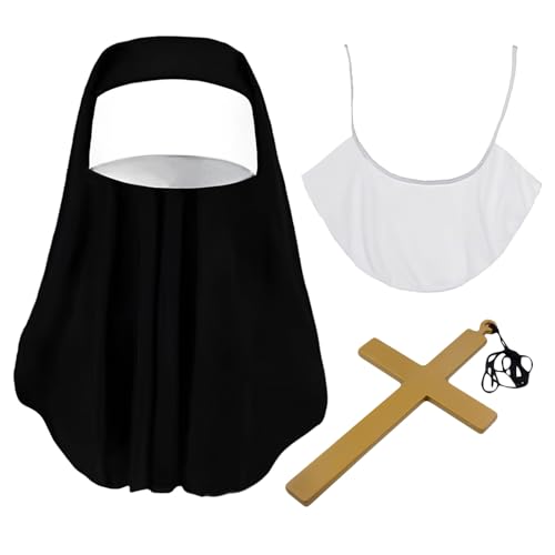 Nereds 3 Stück Halloween Nonne Kostüm Zubehör Nonne Kopfbedeckung Nonne Kragen Kreuz Anhänger für Frauen Mädchen Cosplay Karneval Halloween Welttag des Buches Nereds 3 Stück Halloween Nonne Kostüm Zubehör Nonne Kopfbedeckung Nonne Kragen Kreuz Anhänger für Frauen Mädchen Cosplay Karneval Halloween Welttag des Buches von Nereds