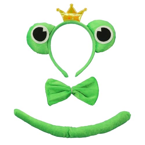 Nereds 3-teiliges Frosch-Kostüm-Set, Krone, Froschohren, Stirnband, Fliege, Schwanz für Fasching, Party, Requisite, Cosplay-Zubehör von Nereds