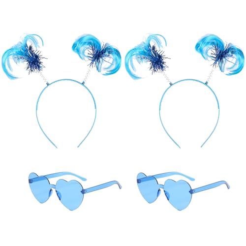 Nereds 4 x blaue Pferdeschwanz-Stirnband-Sonnenbrille in Herzform für Kostüm, Kopfbedeckung, Zubehör, Party, Schule, Festivals von Nereds