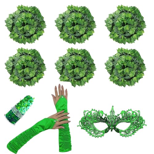 Nereds 9 x Deluxe-Efeu-Kostüm, künstliche Efeu-Ranken, lange Satin-Handschuhe, Pailletten, Spitze, Maskerade, Maske für Cosplay, Partyzubehör Nereds 9 x Deluxe-Efeu-Kostüm, künstliche Efeu-Ranken, lange Satin-Handschuhe, Pailletten, Spitze, Maskerade, Maske für Cosplay, Partyzubehör von Nereds