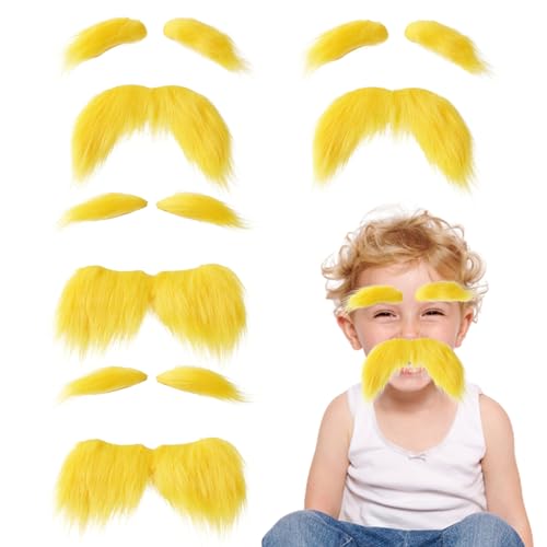 Neroyaner Gelbe Schnurrbart und Augenbrauen Set 4pcs gefälschter Bart ＆ Augenbrauen selbstklebend Funny Cosplay Kostümzubehör für Festival Dress-up Party Gefälligkeiten von Neroyaner