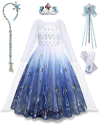 Hikyskin Nerveol - Vestido de princesa para niñas, disfraz de Halloween, disfraz de cosplay, reina de nieve, fiesta de cumpleaños, vestido con corona de 2 a 10 años Hikyskin Nerveol - Vestido de princesa para niñas, disfraz de Halloween, disfraz de cosplay, reina de nieve, fiesta de cumpleaños, vestido con corona de 2 a 10 años von Nerveol