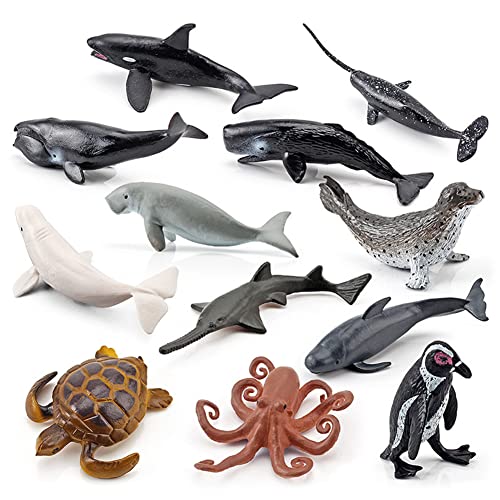 Meerestiere Spielzeug，12 Stück Tierfiguren，Meer Tier Badespielzeug Figuren，Realistische Meer Tiere Delfin Spielzeug Hai Pinguine Wal Tier，Sea Animal Figure Toy Lernspielzeug Geschenke für Kinder von Nesloonp