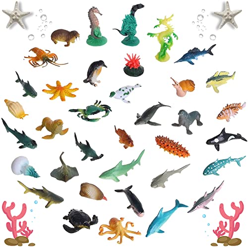 Nesloonp Realistische Meerestiere Figuren Set 36 Stück Tierfiguren Enthält Blauwal, Delfin, Buckel usw, Badespielzeug, Lernspielzeug Ostern für Kinder von Nesloonp