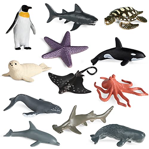 Tierfiguren，12 Stück Meerestiere Spielzeug，Meer Tier Badespielzeug Figuren，Realistische Meer Tiere Hai Pinguine Wal Tier Delfin Spielzeug，Tiere Kuchen Topper Lernspielzeug Geschenke für Kinder von Nesloonp