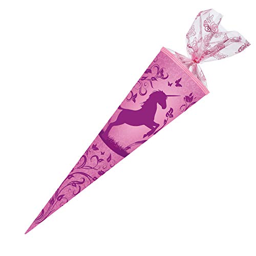 Nestler 5708575s - Schultüte Einhorn, 70 cm, rund, mit Flockdruck und Textilborte, Verschluss aus Organza Nestler 5708575s - Schultüte Einhorn, 70 cm, rund, mit Flockdruck und Textilborte, Verschluss aus Organza von Nestler