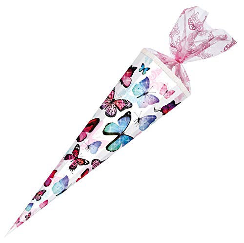 Nestler 7857795s - Schultüte Schmetterling, 85 cm, 12 eckig, mit Textilborte und Verschluss aus Organza, mit Glitzerdruck Nestler 7857795s - Schultüte Schmetterling, 85 cm, 12 eckig, mit Textilborte und Verschluss aus Organza, mit Glitzerdruck von Nestler