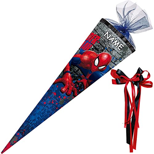 Nestler personalisiert mit Name und großer Schleife - 6859416 Schultüte Spiderman, 85 cm 6-eckig von Nestler