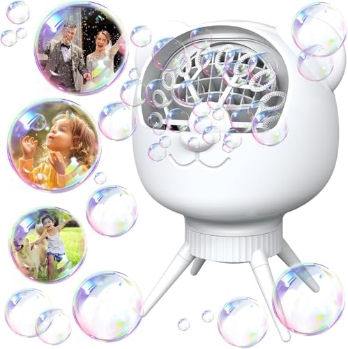 Seifenblasenmaschine Automatische, Bubble Machine 38000+ Bubbles/Min mit 500ml Seifenblasenwasser, Blasenmacher für Kinder, 90°/180° Drehbar für Kinder/Haustier/Hochzeit/Party/Geschenk(weiß) von NesveCit