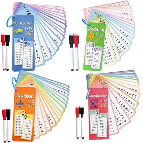 Math Flash-Karten 4 Sets löschbare Multiplikations-Flash-Karten 0-12 Bildungsmathematik-Flashkarten mit Stiften für Kinder hinzufügen Subtrahiert Divide Multiply für Kinder selbst Check-Klassenzimmer Math Flash-Karten 4 Sets löschbare Multiplikations-Flash-Karten 0-12 Bildungsmathematik-Flashkarten mit Stiften für Kinder hinzufügen Subtrahiert Divide Multiply für Kinder selbst Check-Klassenzimmer von NethCasti