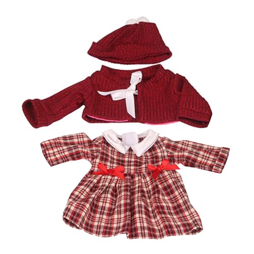 NethCasti 1 Set 18 Zoll Puppenkleidung, Winter -Outfit -Puppenkleidung enthält einen roten Baskenmütze, eine rote Strickjacke, Kariertes Kleid -Baby für 18 -Zoll -Mädchenzubehör von NethCasti