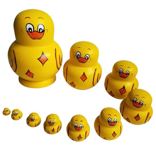 NethCasti 10pcs Ente Russische Nistpuppe Süße Entennistpuppen gelb Holz gestapelt Enten Lernspielzeug Matryoshka für Kinder Geburtstagsgeschenk von NethCasti