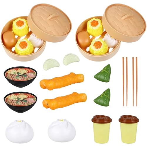 NethCasti 2 Sets Kinder Food Toys, Plastik Chinese Dim Sum Kinderspielzeug Realistisches chinesisches Frühstück, tun Sie zum Frühstück zum gedämpfte Spielzeugküche Kochen von NethCasti
