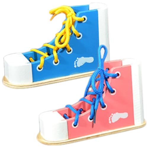 NethCasti 2pcs Schuhbindungen Praxis für Kinder, Holzschnüre-Sneaker-Schuhbindungs-Praxis Lernen, Schuhe zu binden, binden Bildungsspielzeuge Montessori für Kinder im Vorschulalter von NethCasti