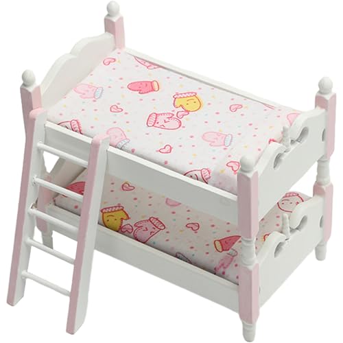 NethCasti Miniaturpuppenhausmöbel, 1 12 Skala Holzpuppenbett mit Leiter, DIY Decor Doll House -Bett für Miniaturpuppenhauszubehör, Stil 1 von NethCasti