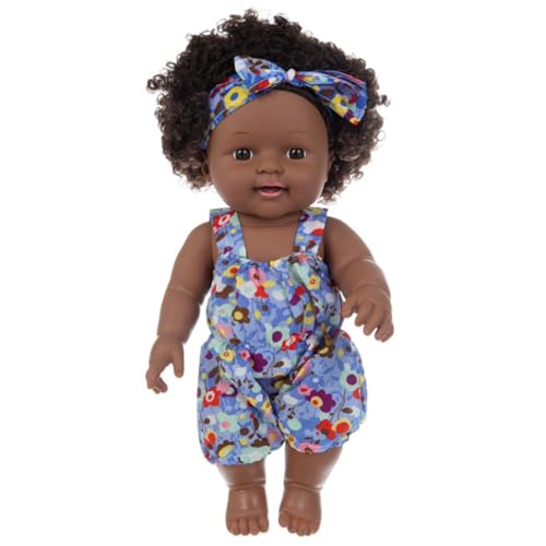 NethCasti Schwarze Babypuppen, 12 Zoll bewegliche Joint Afroamerikaner Babypuppe, realistische Puppe mit lockigem Haar und tragbare Kleidung für Kindergeschenke, lila von NethCasti