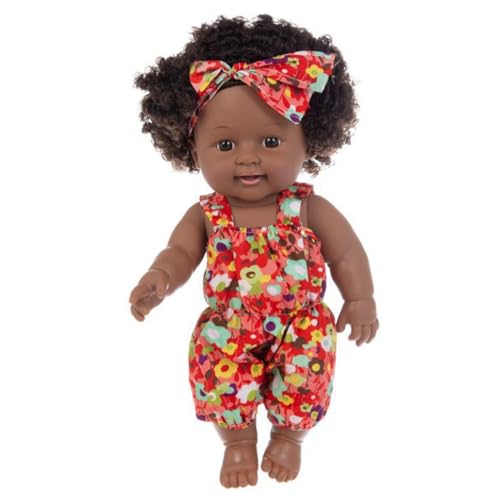 NethCasti Schwarze Babypuppen, 12 Zoll bewegliche Joint Afroamerikaner Babypuppe, realistische Puppe mit lockigem Haar und tragbare Kleidung für Kindergeschenke, rot von NethCasti