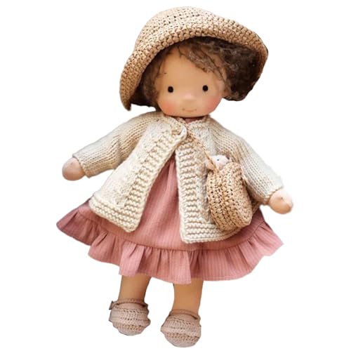Stoffpuppe, niedliche lockige Haarmädchen -Stoffpuppe mit Hut, Crossbody -Tasche und Kleid, 10 Zoll weiche Plüsch -Babygeschenke für Babys und Kleinkinder Weihnachtsgeburtstag (Vinyl Body), Style 2 von NethCasti