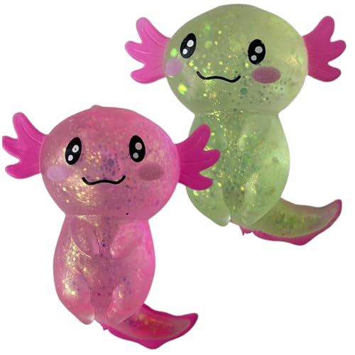 Stressspielzeug 2pcs Glitzer AxolotL Squeeze Spielzeug entzückend Axolotl Spielzeug entspannende sensorische Stresszuckerball Dehnbar Zappel für Kinder und Erwachsene Party, Geburtstagsgeschenke von NethCasti
