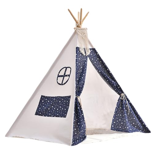 Teepee Zelt für Kinder Sternenmuster Kinder Spielen Zelt mit Türvorhang & Skylight 31.5 x 31, 5 x 43 Zoll Baumwollwäsche Kleinkind mit Quasten für Innenräume von NethCasti