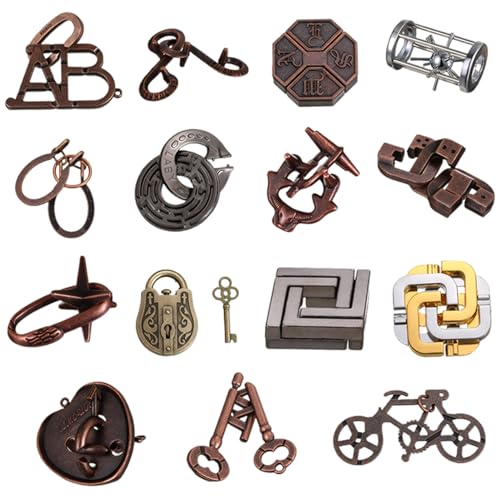 Twin Key Lock -Puzzle, 15pcs klassisches Metall -Lock -Puzzle, traditionelle Hirnteaser -Rätsel für Spiele, Schaltsperrsperr -Hirnteaser -Spielzeuggeschenke für Erwachsene und Kinder entsperren von NethCasti