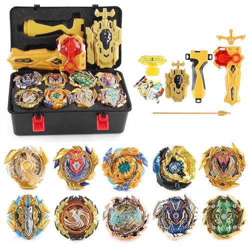 Netoke 10 in 1 Gyros Set, 4D Kampfkreisel Kreisel Battle mit Launcher Gyros, inkl 4 Stück Gyros Accessory Set, Gold von Netoke
