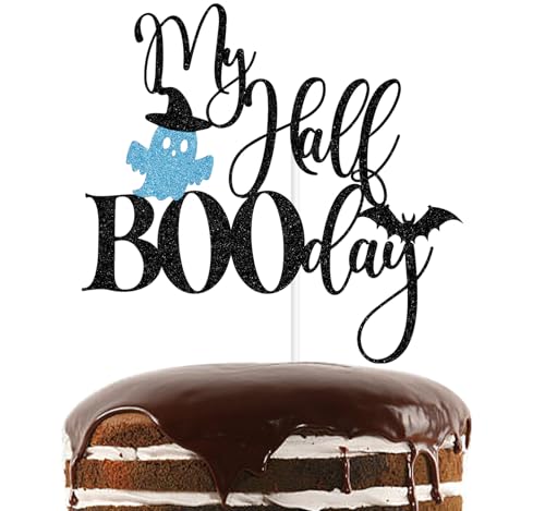 Blauer glitzernder Tortenaufsatz "My Half Booday", gruselig, 1/2 Weg zu einem, Halloween-Boo halber Geburtstag, Party-Dekorationen Blauer glitzernder Tortenaufsatz "My Half Booday", gruselig, 1/2 Weg zu einem, Halloween-Boo halber Geburtstag, Party-Dekorationen von Nettuao