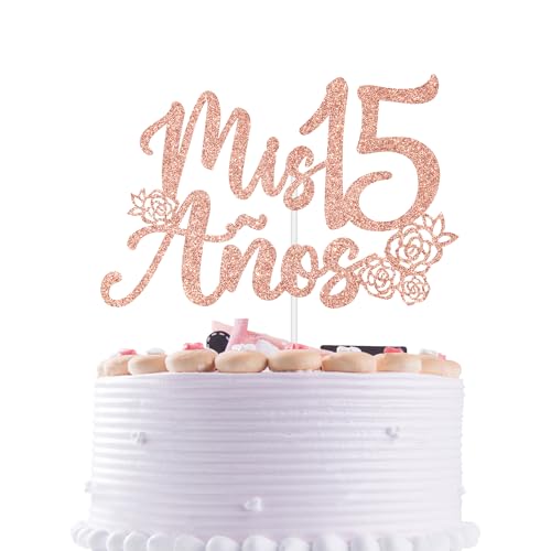 Mis 15 Años Cake Topper, Feliz 15 Años, Mis Quince 15 Dekorationen, Rose Gold Glitter Happy 15th Birthday Party Dekorationen Mis 15 Años Cake Topper, Feliz 15 Años, Mis Quince 15 Dekorationen, Rose Gold Glitter Happy 15th Birthday Party Dekorationen von Nettuao