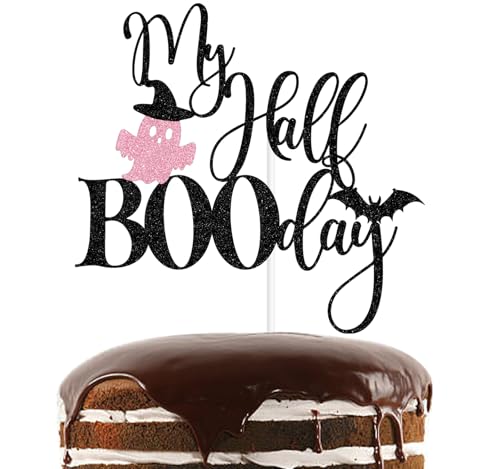 Tortenaufsatz mit Aufschrift "My Half Booday", rosa Glitzer, gruselig, 1/2 Weg zu einem, Halloween-Boo halber Geburtstag, Party-Dekorationen Tortenaufsatz mit Aufschrift "My Half Booday", rosa Glitzer, gruselig, 1/2 Weg zu einem, Halloween-Boo halber Geburtstag, Party-Dekorationen von Nettuao