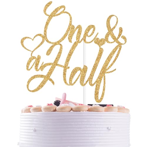 Tortenaufsatz mit goldfarbenem Glitzer, 1 und einer Hälfte, lustiger Baby-Geburtstag, Babyparty, Party-Dekorationen Tortenaufsatz mit goldfarbenem Glitzer, 1 und einer Hälfte, lustiger Baby-Geburtstag, Babyparty, Party-Dekorationen von Nettuao