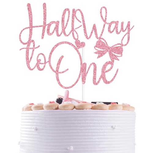 Tortenaufsatz mit rosa Glitzer, für 6 Monate, mit Schleife, für den halben Geburtstag, Babyparty, Party-Dekorationen für Mädchen Tortenaufsatz mit rosa Glitzer, für 6 Monate, mit Schleife, für den halben Geburtstag, Babyparty, Party-Dekorationen für Mädchen von Nettuao