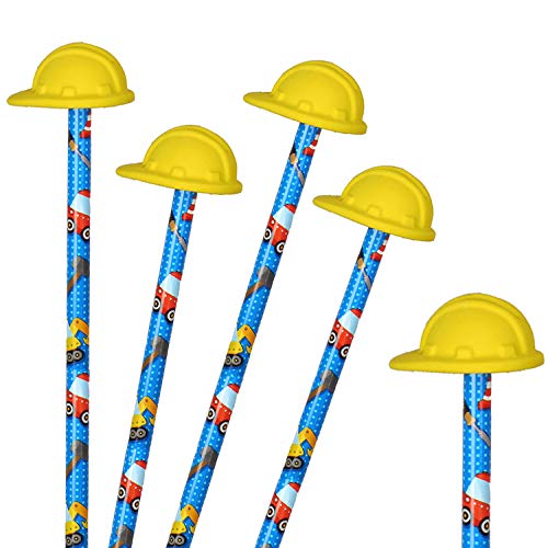 Neu: 4 Bleistifte * Baustelle * mit Radiergummi für Schule und Kindergarten | Stift Zeichnen Schreiben Kind Bauarbeiter Helm Bagger Radlader von Neu: