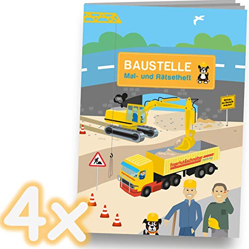 Neu: 4 Mal- und Rätselhefte * Baustelle * mit 12 Seiten in DIN A6 | perfekt als Mitgebsel oder Geschenk | Malbuch Bagger Bauarbeiter Radlader Malen Malblock Kinder von Neu: