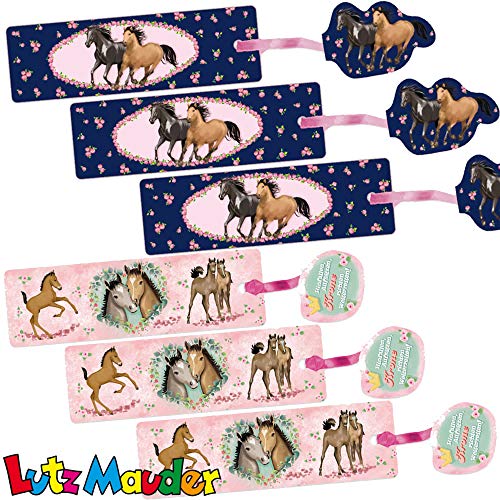 Neu: 6 Lesezeichen * Pferde * mit Kordel und Anhänger von Lutz Mauder | Geschenk Bücher Buch Kinder Lesen Mitgebsel Reiten Pferd Mädchen Glitzer von Neu: