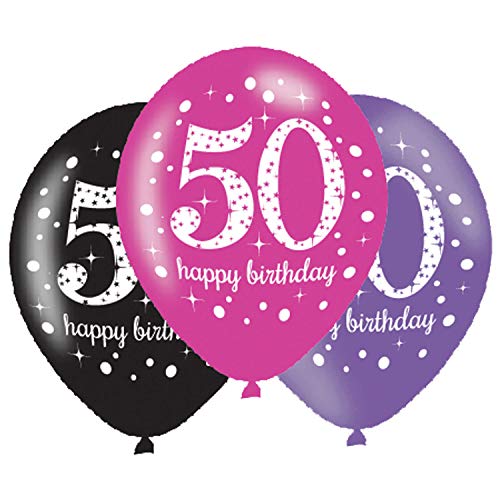 Neu: 6 Luftballons * Sparkling PINK 50 * als Dekoration für den 50. Geburtstag | Deko fünfzig Fifty Feier Luftballon Pink Schwarz Lila Ballon Luftballon Happy Birthday von Neu: