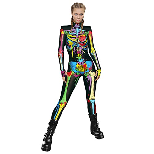 Neusky Lady Skull Skelett Kostüm Perfektes Kostüm für Halloween, Weihnachten, Karneval oder Mottoparties (XS, Bunt-2022) von Neusky