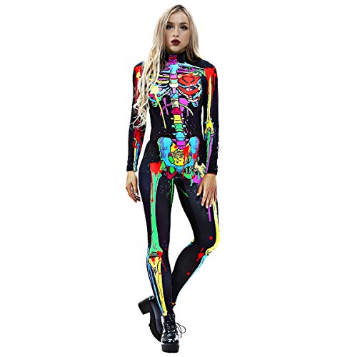 Neusky Lady Skull Skelett Kostüm Perfektes Kostüm für Halloween, Weihnachten, Karneval oder Mottoparties (L, Bunt) von Neusky