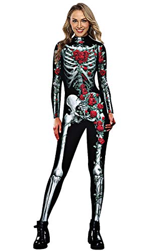 Neusky Lady Skull Skelett Kostüm Perfektes Kostüm für Halloween, Weihnachten, Karneval oder Mottoparties (L, Rose) von Neusky