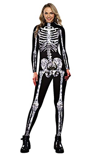 Neusky Lady Skull Skelett Kostüm Perfektes Kostüm für Halloween, Weihnachten, Karneval oder Mottoparties (L, Schwarz-Weiß) von Neusky