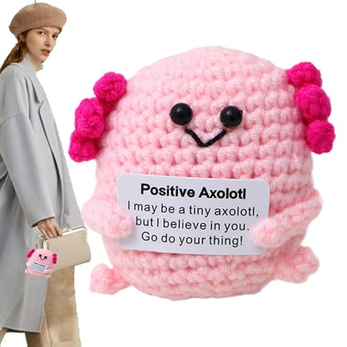 Axolotl Häkelpuppe - süße handgefertigte Plüsch | Soft gestrickte Axolotl mit Ermutigungskarte, ausgestopftes Amphibienspielzeug für und Mädchen, beruhigender Begleiter für Stressabbau, handgef von NevPuose