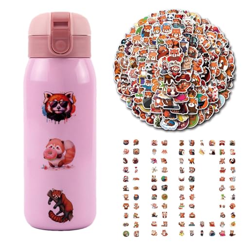 NevPuose Süße Panda - - Tiercartoon -Abziehbilder, rote Panda -wasserdichte, 110pcs Fun Sticker Pack | Langlebige Vinyldekoration mit einfachem Peel -Design, kreatives Handwerk -Accessoire f von NevPuose