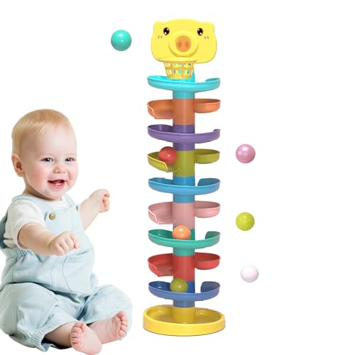 Spiral Kugelturm – Stapelspiel Motorikbahn, Lernspielzeug Kinder | Farbenfroher Ballrutschenturm mit langlebiger Konstruktion zur Förderung von Hand-Auge-Koordination und sensorischer Entwicklung bei von NevPuose