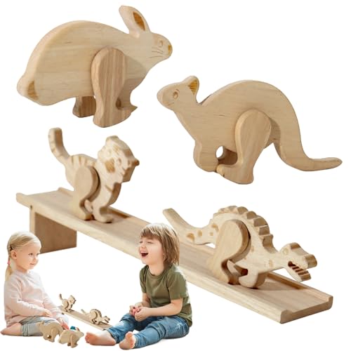 Trägheitstiere - hölzerne Rolling Animal Toy Set, Schwerkraft Walk -Bewegungsblöcke | Trägheitsramp -Kreaturen, Downhill -Holzbewegung Haustiere, Kleinkindbalance -Trainingsspielzeug, Beobachtung von NevPuose