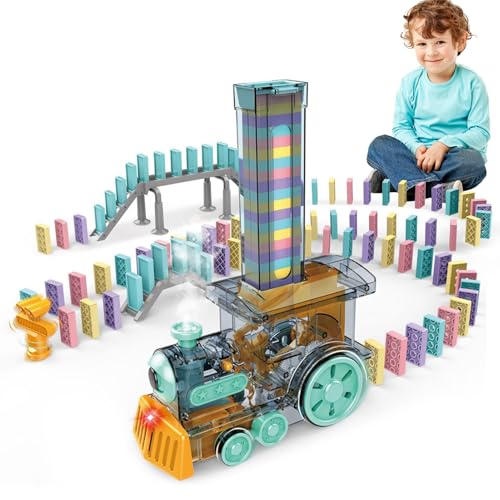 Domino Train Toy - Electric Domino Set, Bildungsspielfahrzeug | Smooth bewegender Zug mit lebendigen Dominofliesen, einfacher Lastmechanismus, der den Fokus und die Fantasie für Innenspaß verbessert von Nevalerra